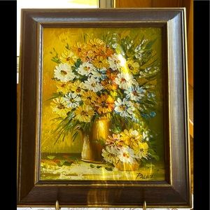 Original Flowers oil painting VTG MCM colors Palet
